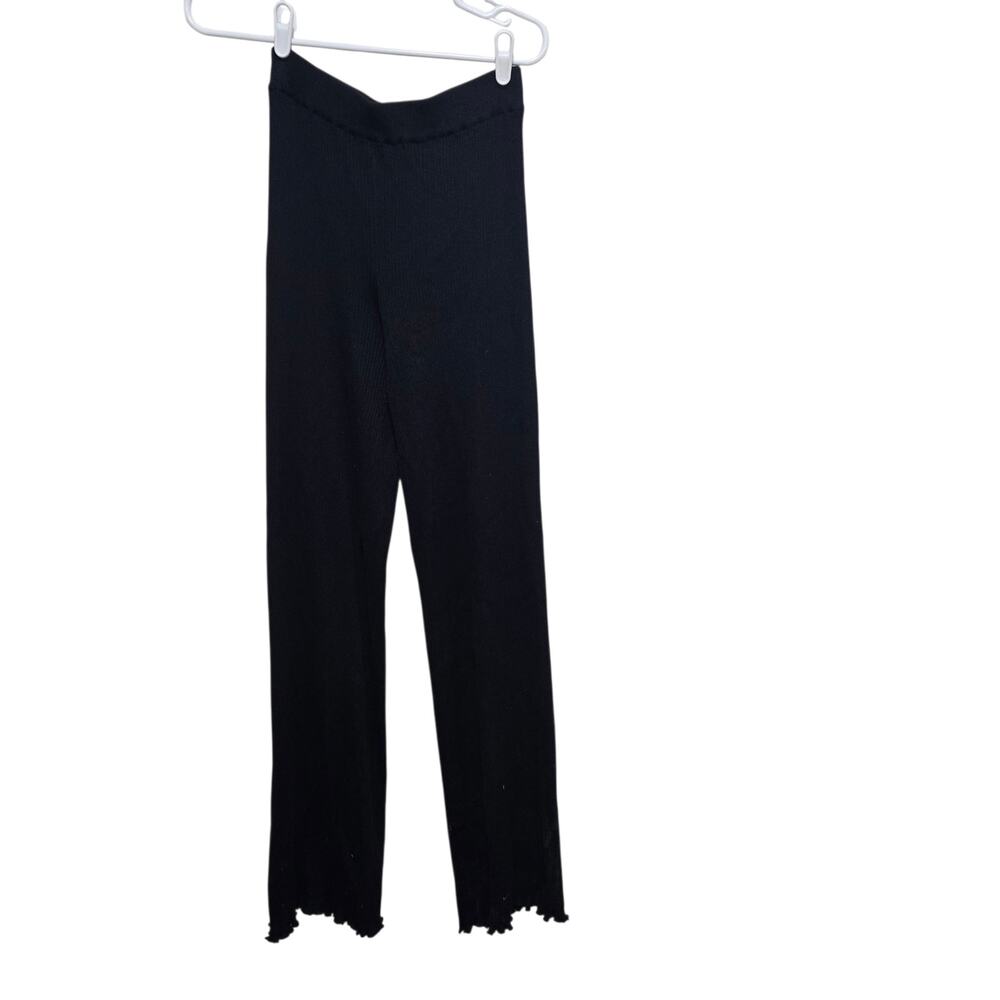 The Row Navy Rib Knit Lettuce Hem Pull-On Pants S